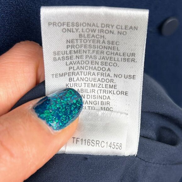 Tibi Structured Crepe Navy Blue Shift Dress Long Studded Sleeves Mini Cocktail 2 - Picture 14 of 14